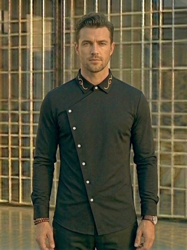 Modern Asymmetric Embroidered Collar Shirt