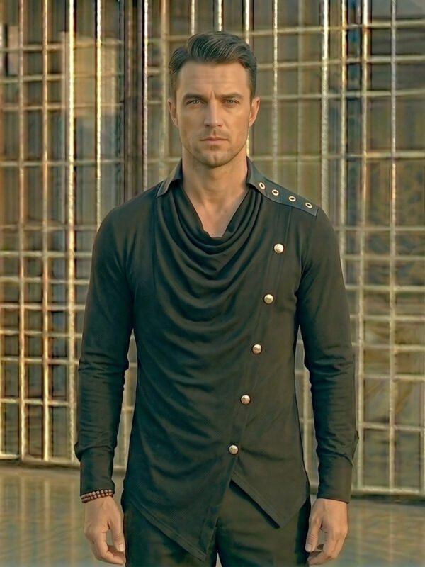 Draped Asymmetric Military-Inspired Tunic.